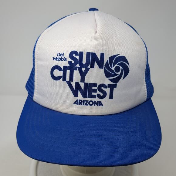 Del Webb's Sun City West Arizona Snapback Trucker Hat Blue L Mesh Back Topac - Picture 2 of 10